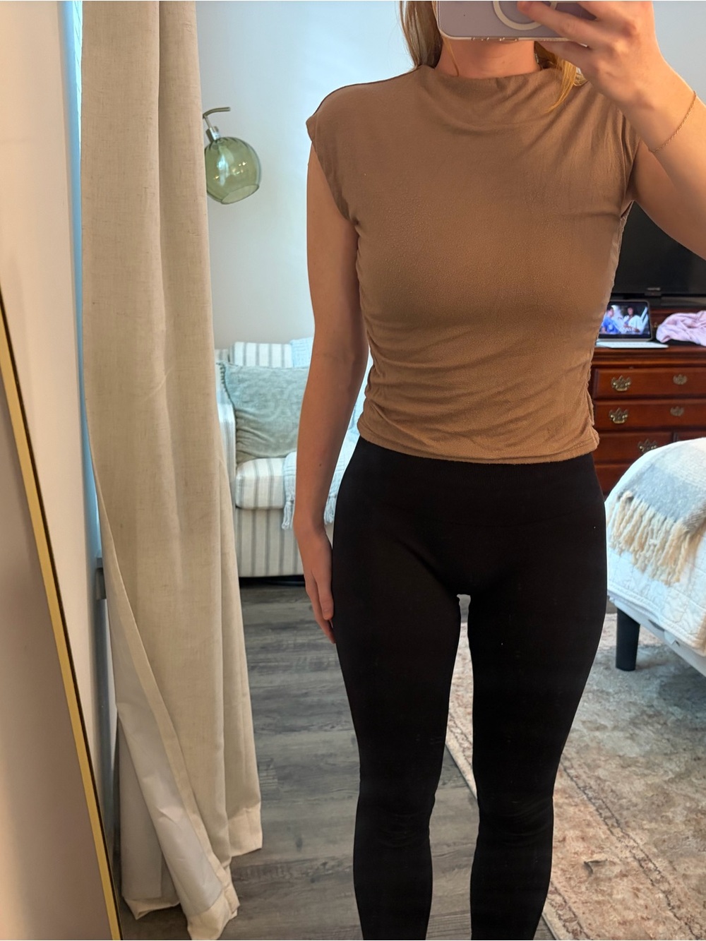 Sleeveless Tan High-Neck Tank